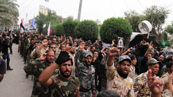 Members of the Popular Mobilisation Forces marching in Iraq, November 2016.